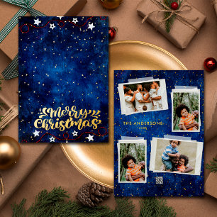 Sternennacht 4 Fotos Collage Frohe Weihnachten Gol Folien Feiertagskarte