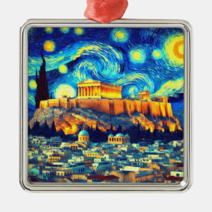 Sternennacht Akropolis Athen Griechenland Ornament Aus Metall