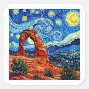 Sternennacht Arches National Park Quadratischer Aufkleber