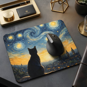 Sternennacht Aussichtspunkt Schwarze Katze & funke Mousepad
