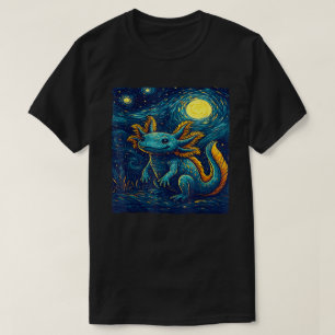 Sternennacht Axolotl Van Gogh Stil Süßer Amphibie T-Shirt