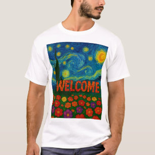 Sternennacht Blumen Willkommen Künstlerisches Desi T-Shirt