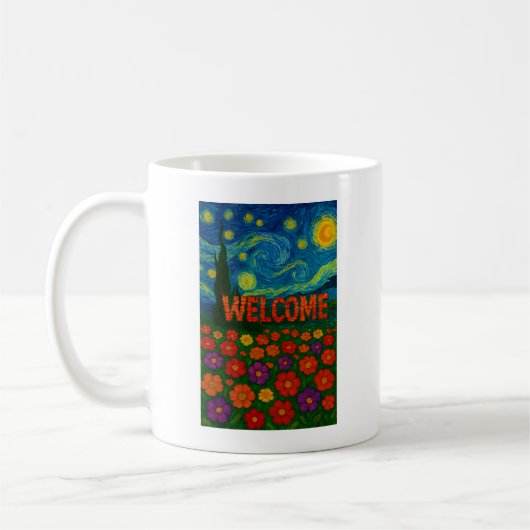 Sternennacht-Blumen-Willkommensdesign Kaffeetasse (Links)