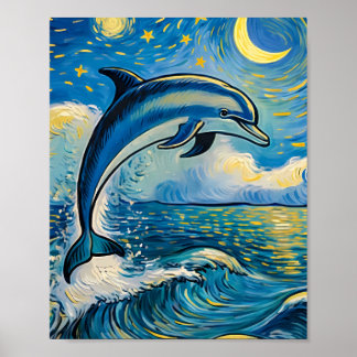 Sternennacht-Delfin-Poster Poster