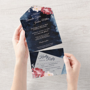 Sternennacht Florale Hochzeit Alles in einer Einla All In One Einladung