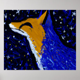 STERNENNACHT FUCHS II MONDBESCHEINTE WACHE POSTER