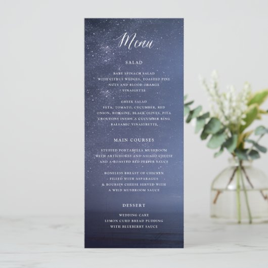 Sternennacht-Galaxy-Sterne-Hochzeitsmenü Einladung (Stehend Vorderseite)