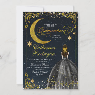 Sternennacht Gold und Schwarz Quinceanera Einladung
