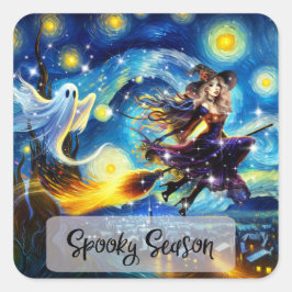 Sternennacht Hexen-Halloween-Design Quadratischer Aufkleber