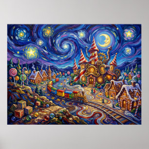 Sternennacht im Süßigkeiten-Dorf Toyland Poster