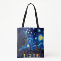 Sternennacht-inspirierte Stadtlandschaft-Tasche
