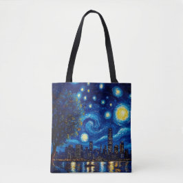 Sternennacht-inspirierte Stadtlandschaft-Tasche Tasche
