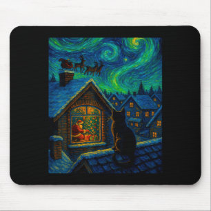 Sternennacht-Katze beobachtet Santa im Stil von Va Mousepad