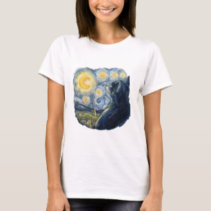 Sternennacht-Katzenkunst im künstlerischen Van-Gog T-Shirt