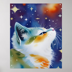 Sternennacht-Kitty-Aquarell Poster