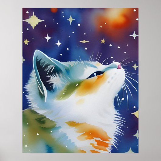 Sternennacht-Kitty-Aquarell Poster (Vorne)
