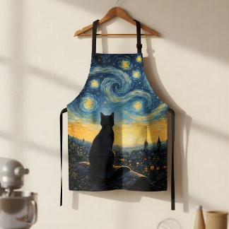 Sternennacht Künstlerische schwarze Katze und himm Schürze