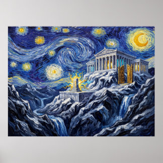 Sternennacht Landschaft des Mount Olympus aus der Poster