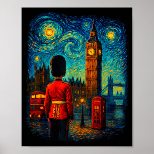Sternennacht London Rotes Telefonhäuschen Queen's  Poster