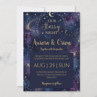 Sternennacht-Navy-Blau-Aquarell-Hochzeit Einladung