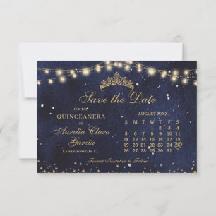 Sternennacht Navy Blau Gold Quinceanera-Kalender Save The Date