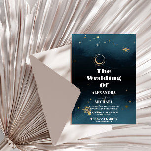 Sternennacht Navy Blau Silber Glitter Hochzeit  Einladung