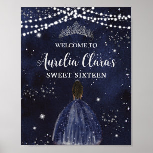 Sternennacht Navy Blau Silber Sweet 16 Braunes Mäd Poster