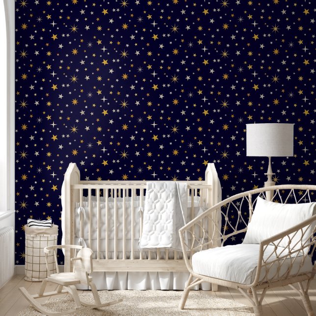 Sternennacht Niedlich Fun Gender Neutral Navy Blau Tapete (Kinder)