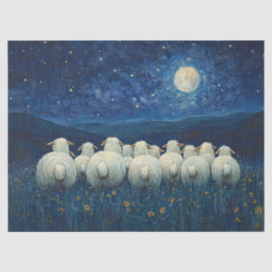 Sternennacht-Ölgemälde-Schaf-Dekoupage Seidenpapier