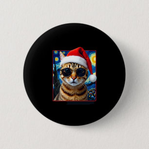 Sternennacht Orange Getigerte Katze Weihnachten Button