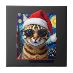 Sternennacht Orange Tabby Katze Weihnachten Fliese