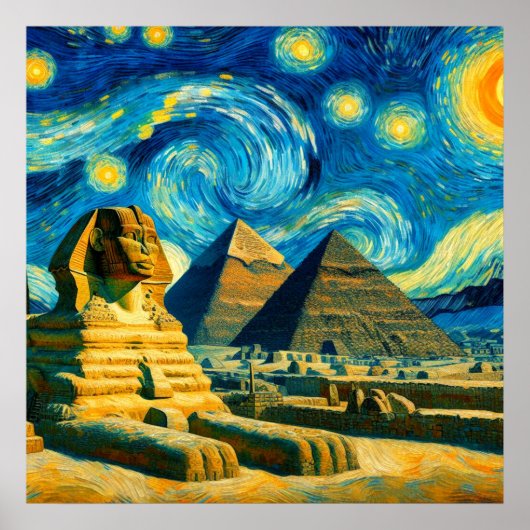 Sternennacht Pyramiden Sphinx Ägypten Poster (Vorne)