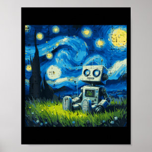Sternennacht Roboter Lustige Malerei Kunst Meme Ki Poster