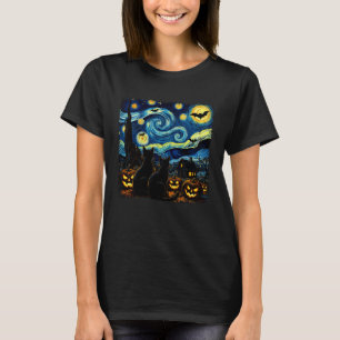 Sternennacht Schwarze Katz Liebhaber Gruselig Hall T-Shirt