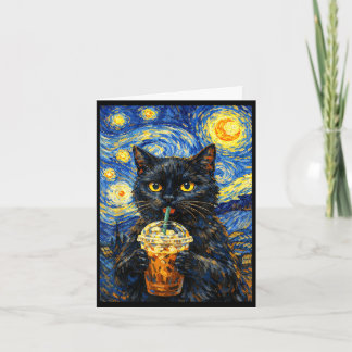 Sternennacht schwarze Katze Kaffee Van Gogh Stil l Karte