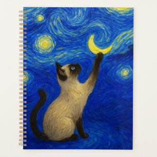 Sternennacht Siamesische Katze Mond Planer