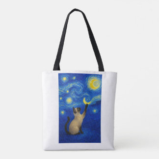 Sternennacht Siamesische Katze Mond Tasche