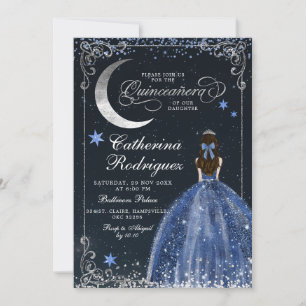 Sternennacht Silber und Dunkelblau Quinceanera Einladung