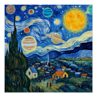 Sternennacht Sonnensystem Lustige Kunst Parodie Poster