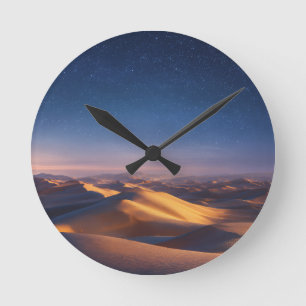 Sternennacht über der Landschaft der goldenen Wüst Runde Wanduhr