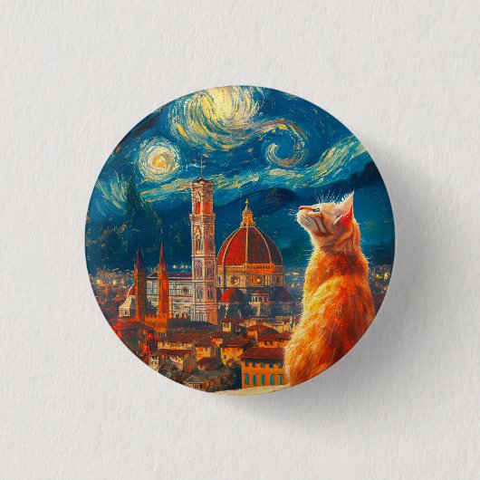 Sternennacht über Florenz | Ginger Cat Art Button (Vorderseite)