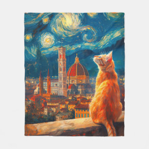 Sternennacht über Florenz Ginger Cat Art Fleecedecke