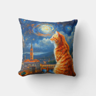 Sternennacht über Florenz Ginger Cat Art Kissen