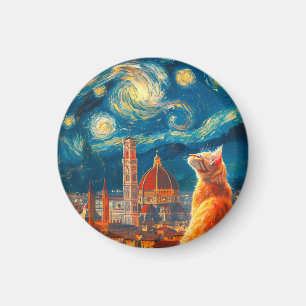 Sternennacht über Florenz Ginger Cat Art Magnet