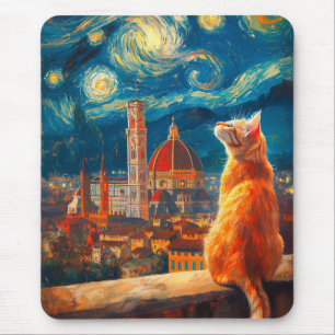 Sternennacht über Florenz Ginger Cat Art Mousepad