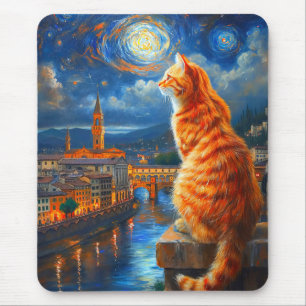 Sternennacht über Florenz Ginger Cat Art Mousepad