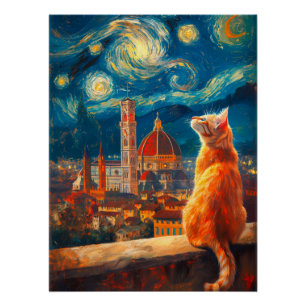 Sternennacht über Florenz Ginger Cat Art Poster
