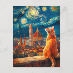 Sternennacht über Florenz   Ginger Cat Art Postkarte