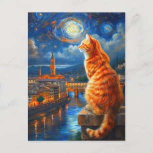 Sternennacht über Florenz Ginger Cat Art Postkarte