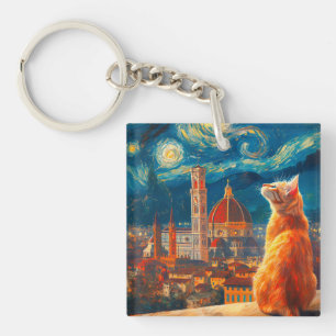 Sternennacht über Florenz Ginger Cat Art Schlüsselanhänger